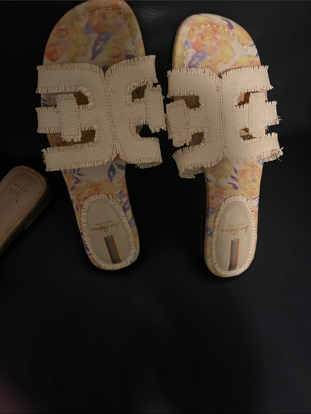 Sam Edelman Beige Fringed Slide Sandals